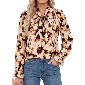 GRACE KARIN Tie Front Tops for Women Business Casual(Floral – Mocha Mix)