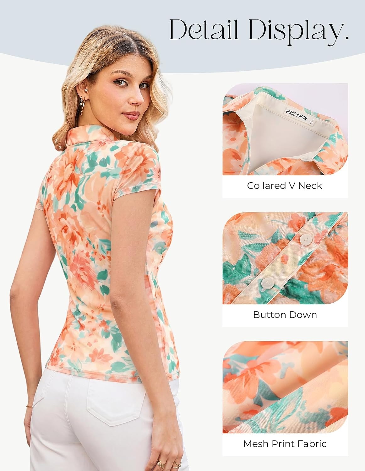 image:imageGRACE KARIN 2026 Women Mesh Boho Tops Dressy Casual Floral Work BlousesGreen 0range