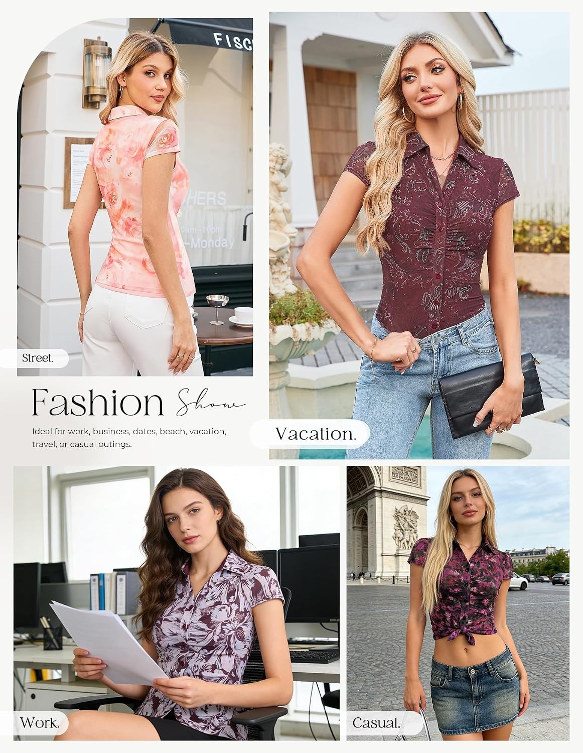 image:imageGRACE KARIN 2026 Women Mesh Boho Tops Dressy Casual Floral Work BlousesGreen