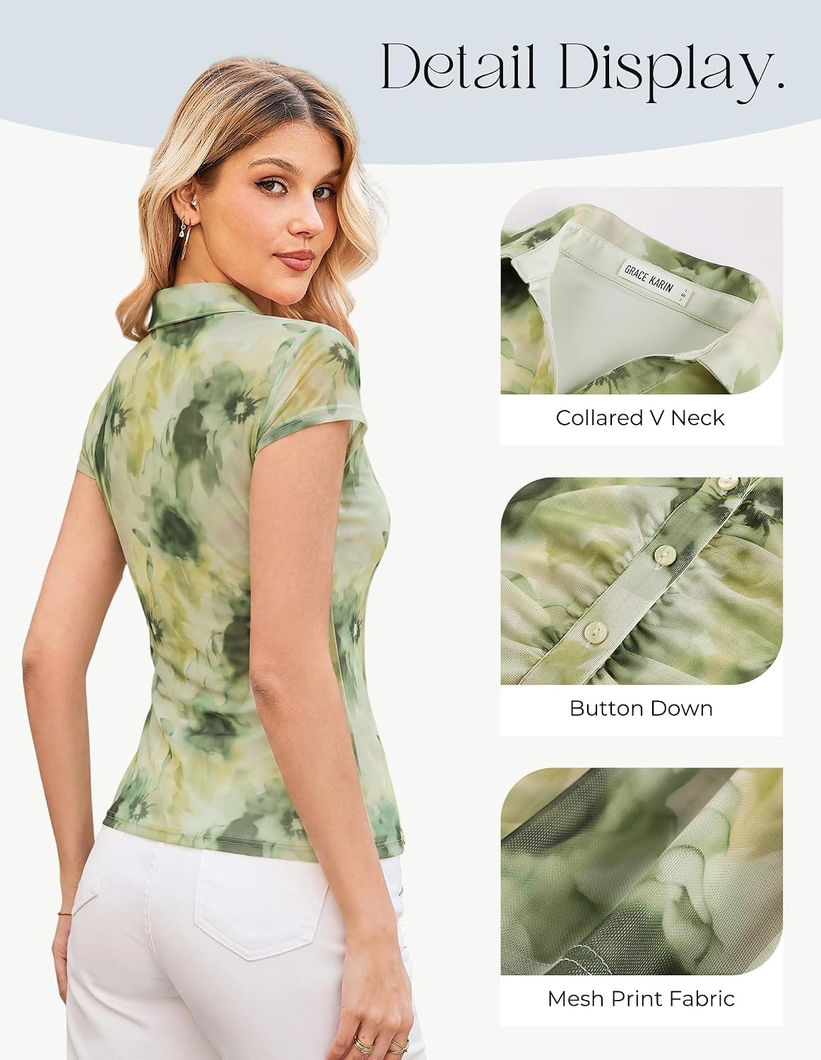 image:imageGRACE KARIN 2026 Women Mesh Boho Tops Dressy Casual Floral Work BlousesGreen Tie Dye