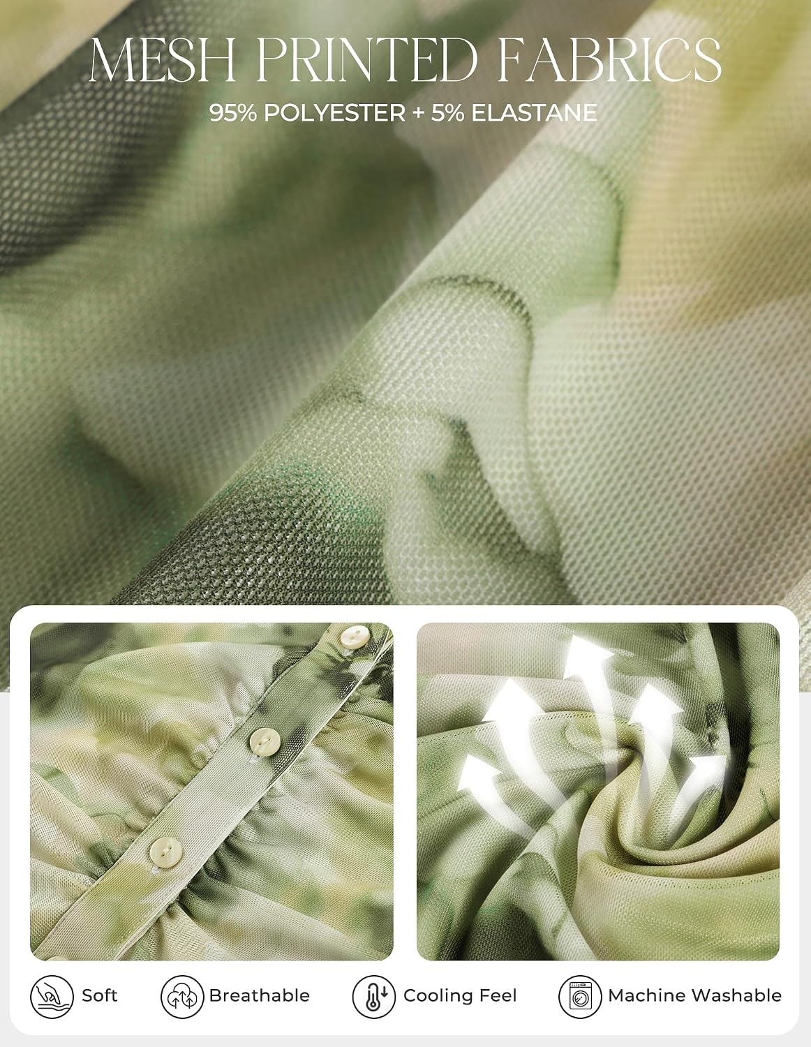 image:imageGRACE KARIN 2026 Women Mesh Boho Tops Dressy Casual Floral Work BlousesGreen Tie Dye