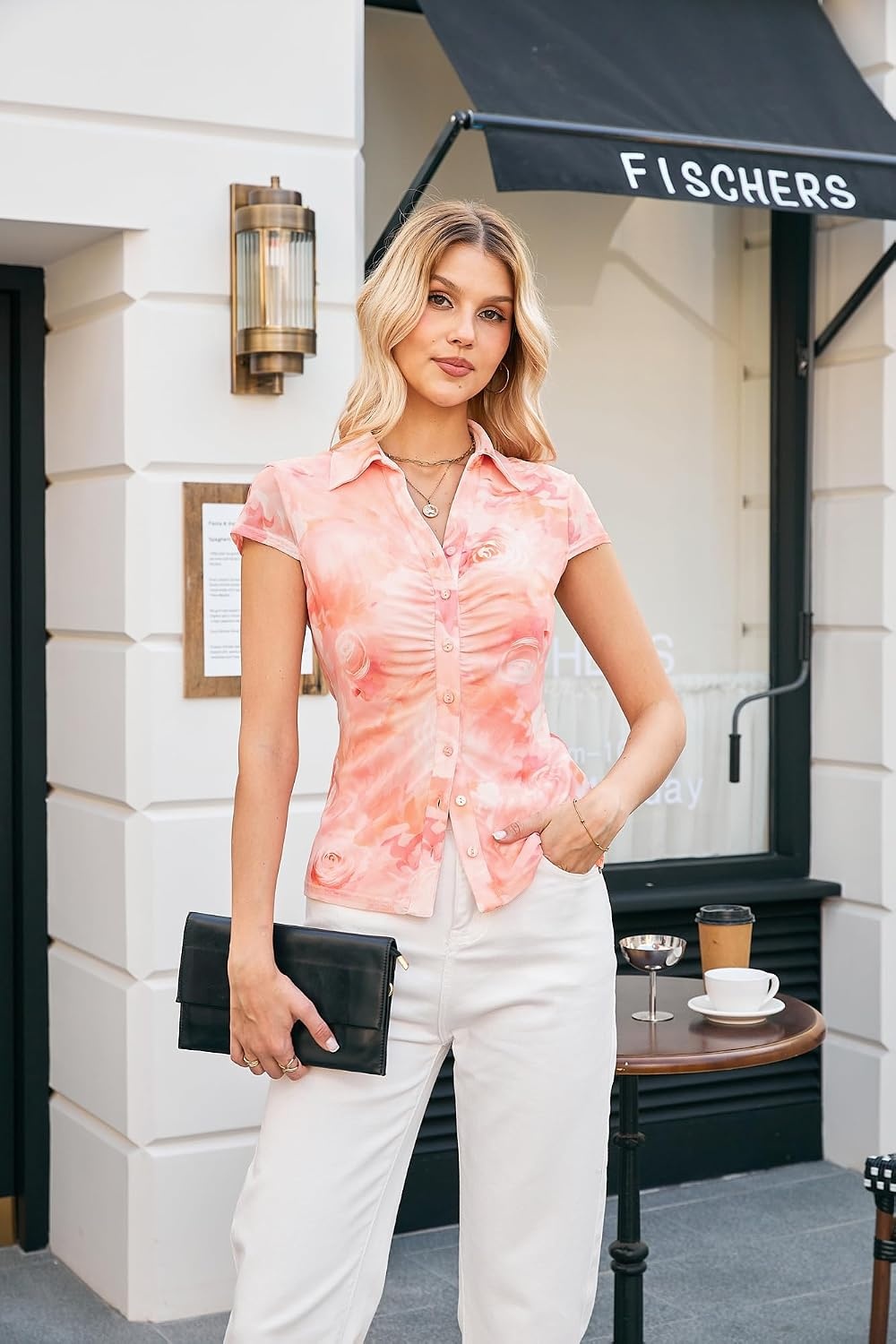 image:imageGRACE KARIN 2026 Women Mesh Boho Tops Dressy Casual Floral Work BlousesPink Orange
