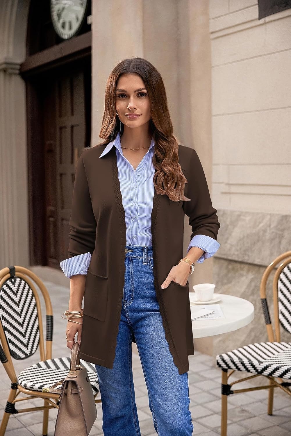 image:imageGRACE KARIN Long Cardigan Sweaters for Women Business Casual Fall OutfitsBrown