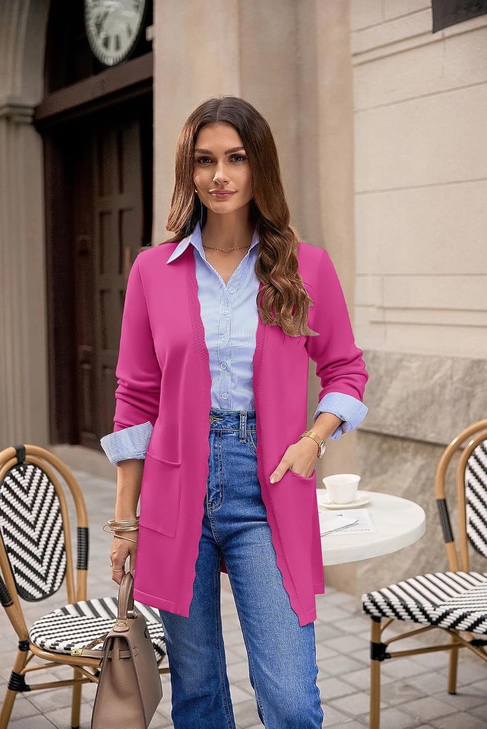image:imageGRACE KARIN Long Cardigan Sweaters for Women Business Casual Fall OutfitsHot Pink