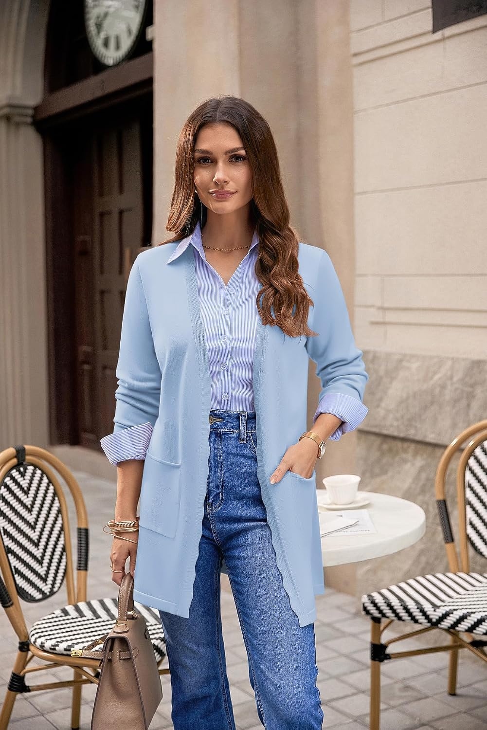 image:imageGRACE KARIN Long Cardigan Sweaters for Women Business Casual Fall OutfitsLight Blue