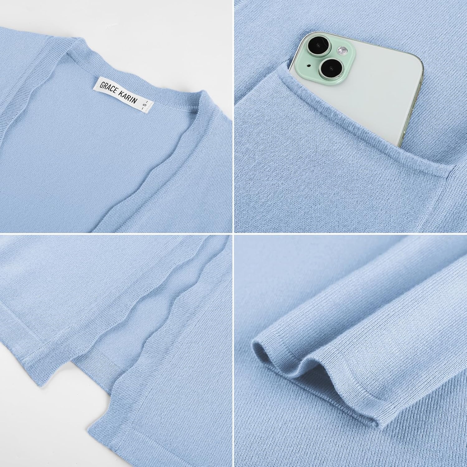 image:imageGRACE KARIN Long Cardigan Sweaters for Women Business Casual Fall OutfitsLight Blue