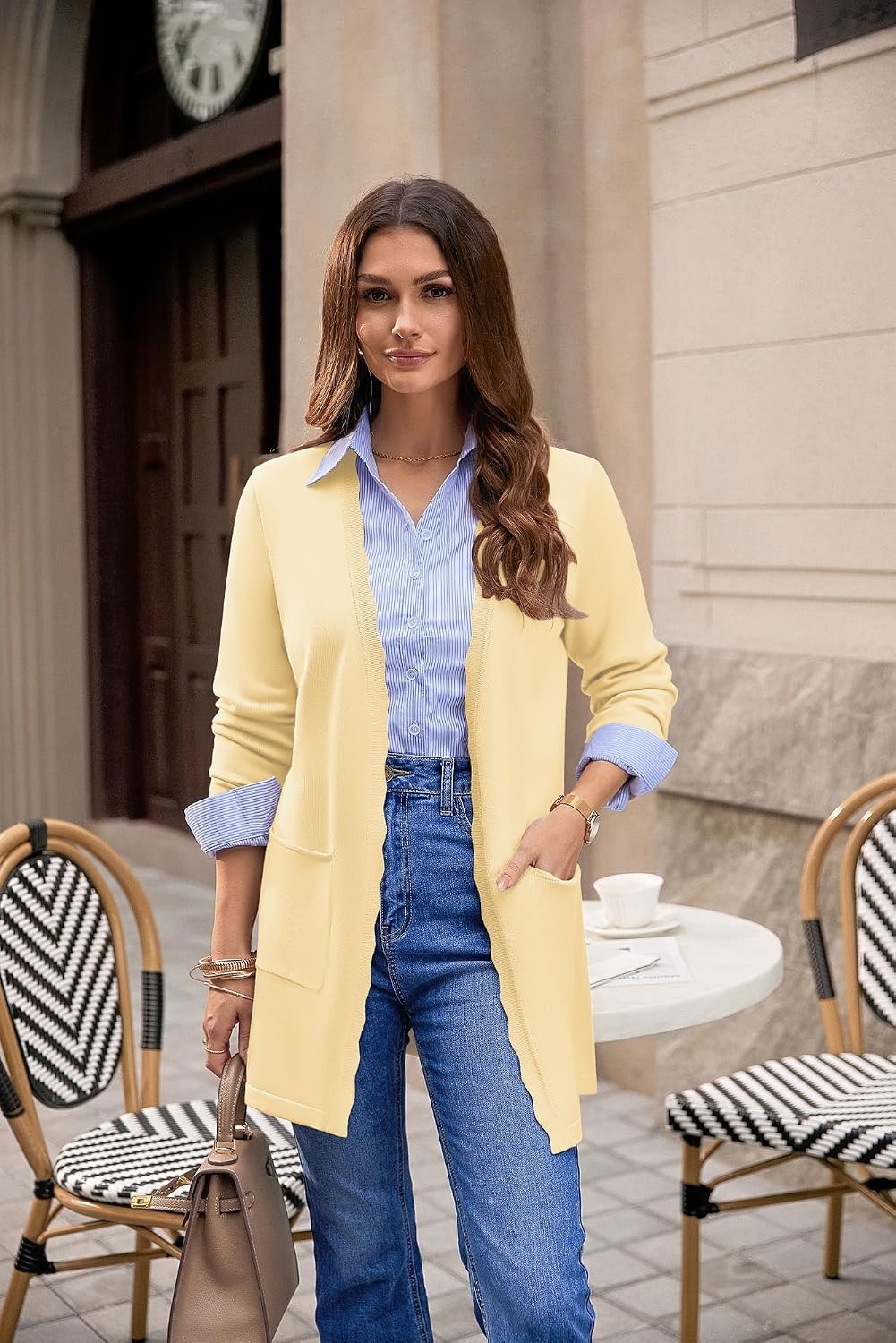 image:imageGRACE KARIN Long Cardigan Sweaters for Women Business Casual Fall OutfitsLight Yellow
