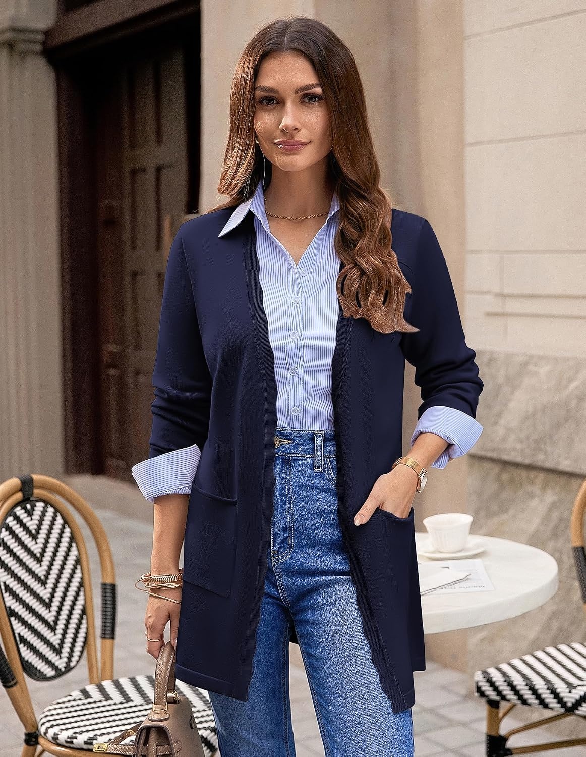 image:imageGRACE KARIN Long Cardigan Sweaters for Women Business Casual Fall OutfitsNavy Blue