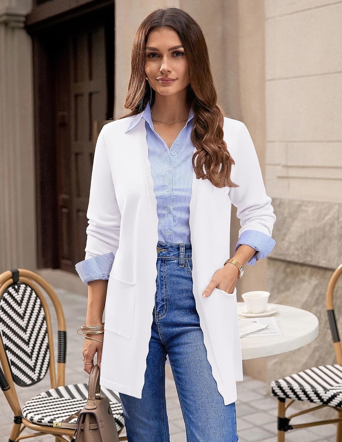image:imageGRACE KARIN Long Cardigan Sweaters for Women Business Casual Fall OutfitsWhite