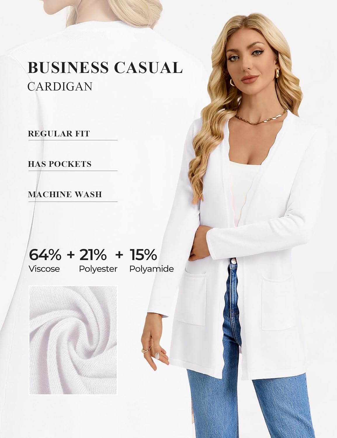 image:imageGRACE KARIN Long Cardigan Sweaters for Women Business Casual Fall OutfitsWhite