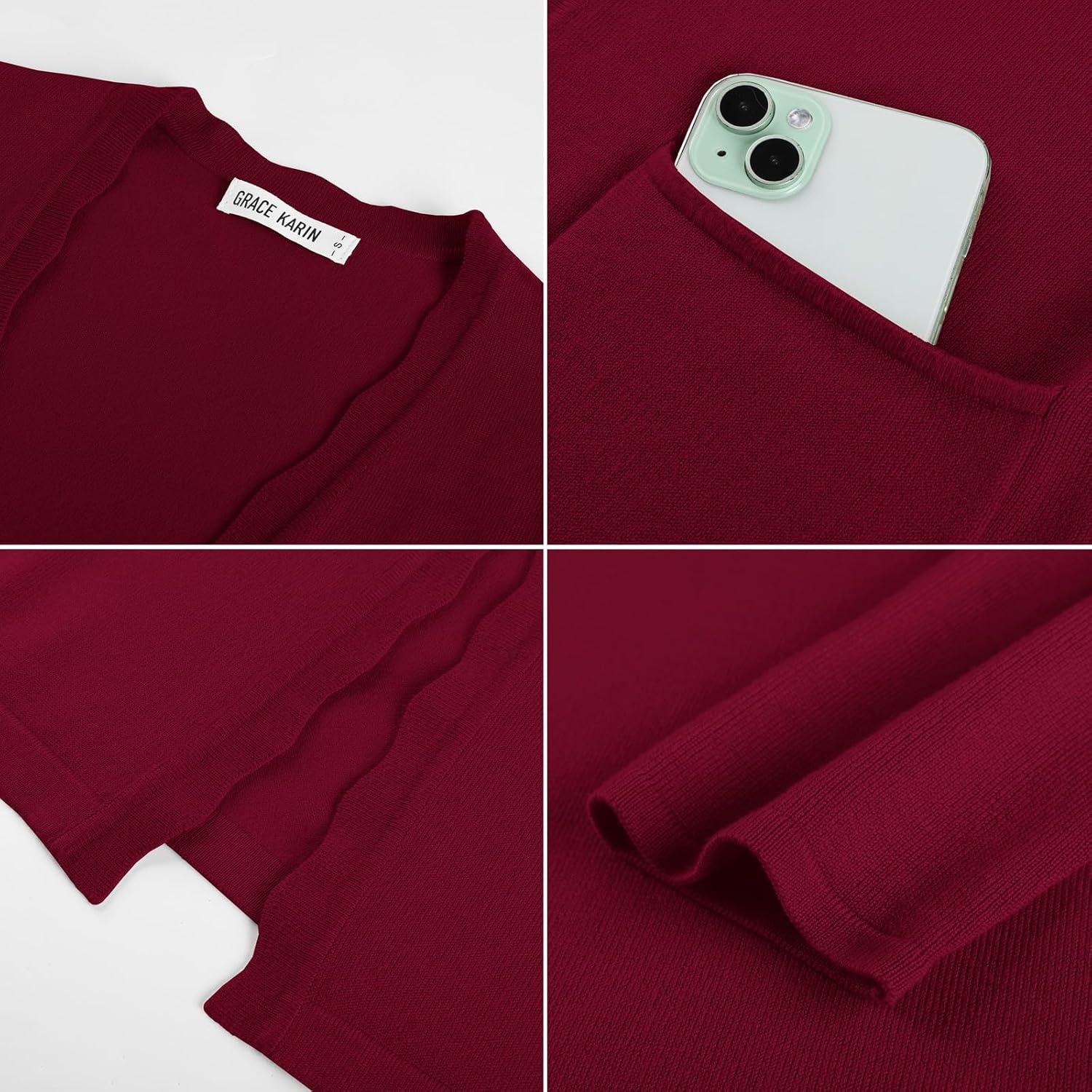 image:imageGRACE KARIN Long Cardigan Sweaters for Women Business Casual Fall OutfitsWine Red
