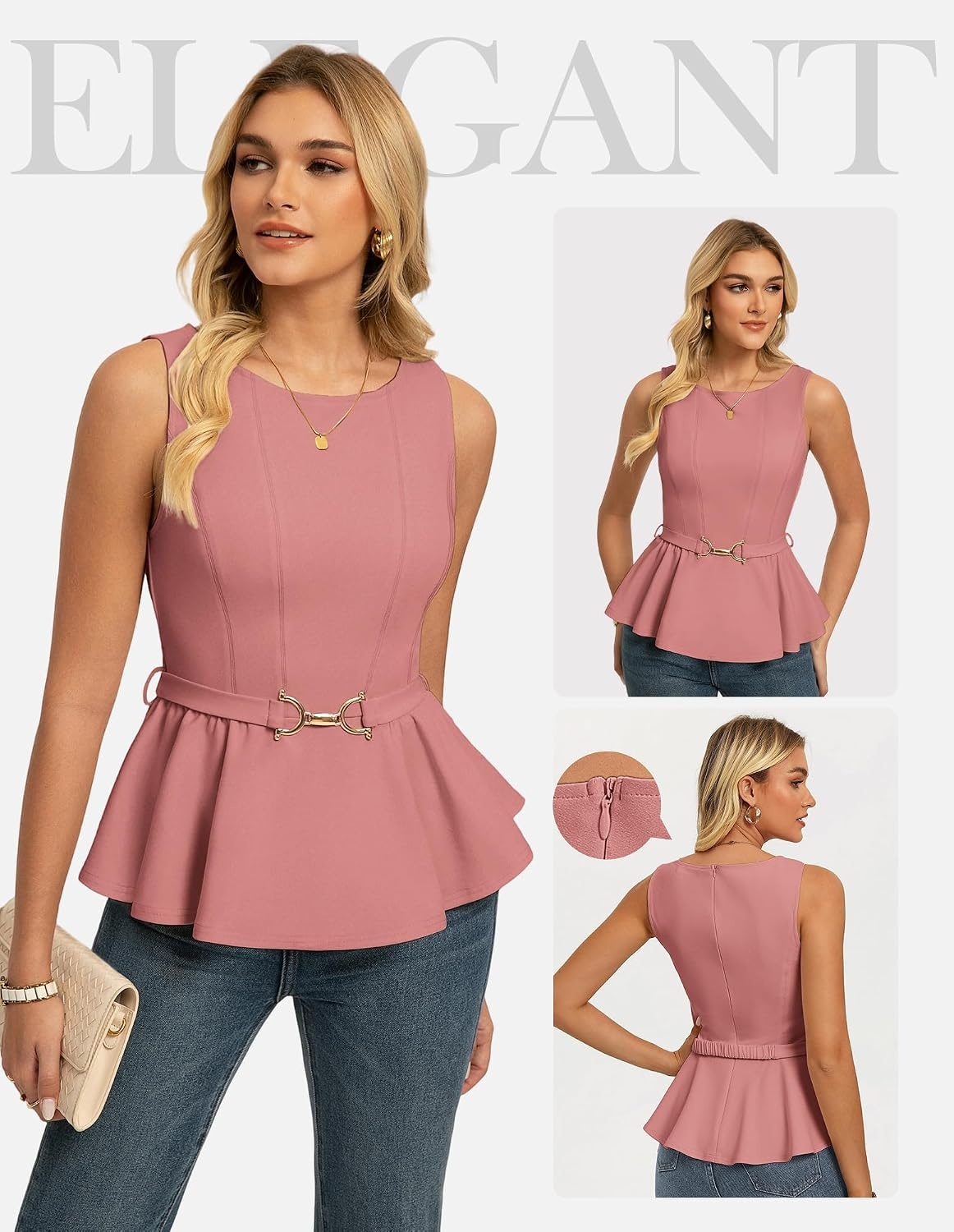 image:imageGRACE KARIN Summer Peplum Tops for Women DressyPink