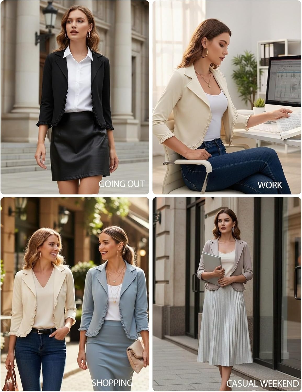 image:imageGRACE KARIN Women 34 Sleeve Cropped Blazer JacketBlack