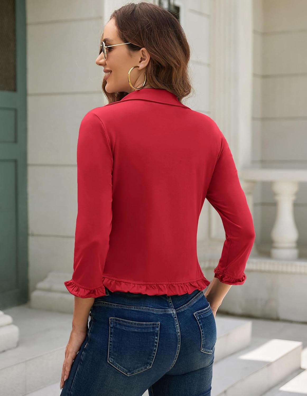 image:imageGRACE KARIN Women 34 Sleeve Cropped Blazer JacketBright Red