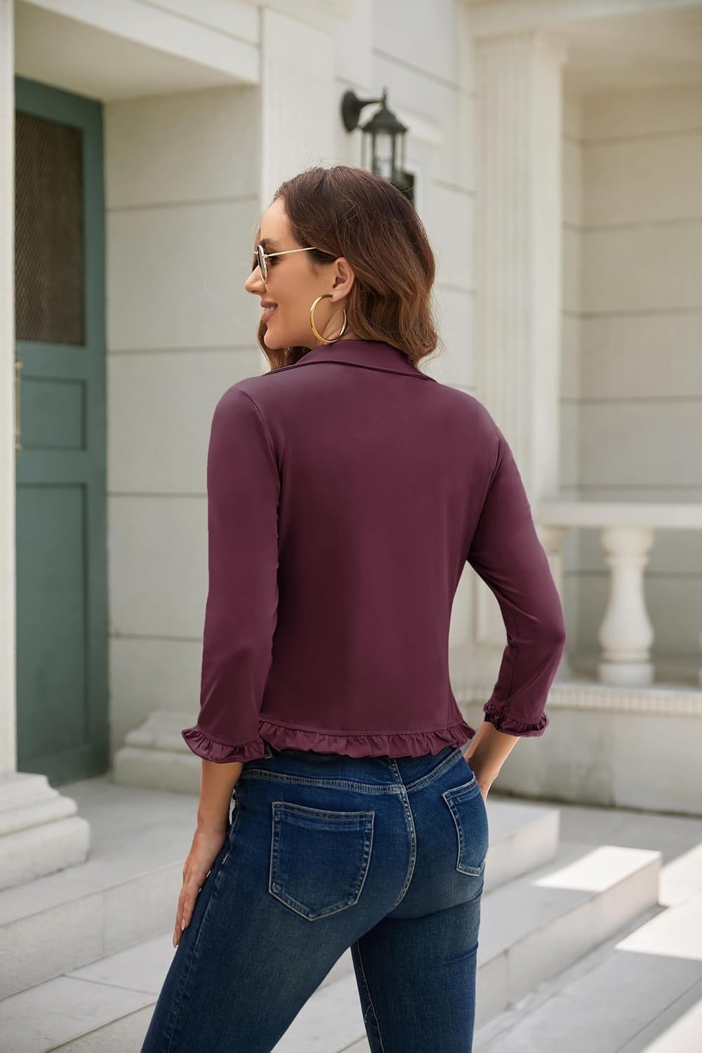 image:imageGRACE KARIN Women 34 Sleeve Cropped Blazer JacketBurgundy