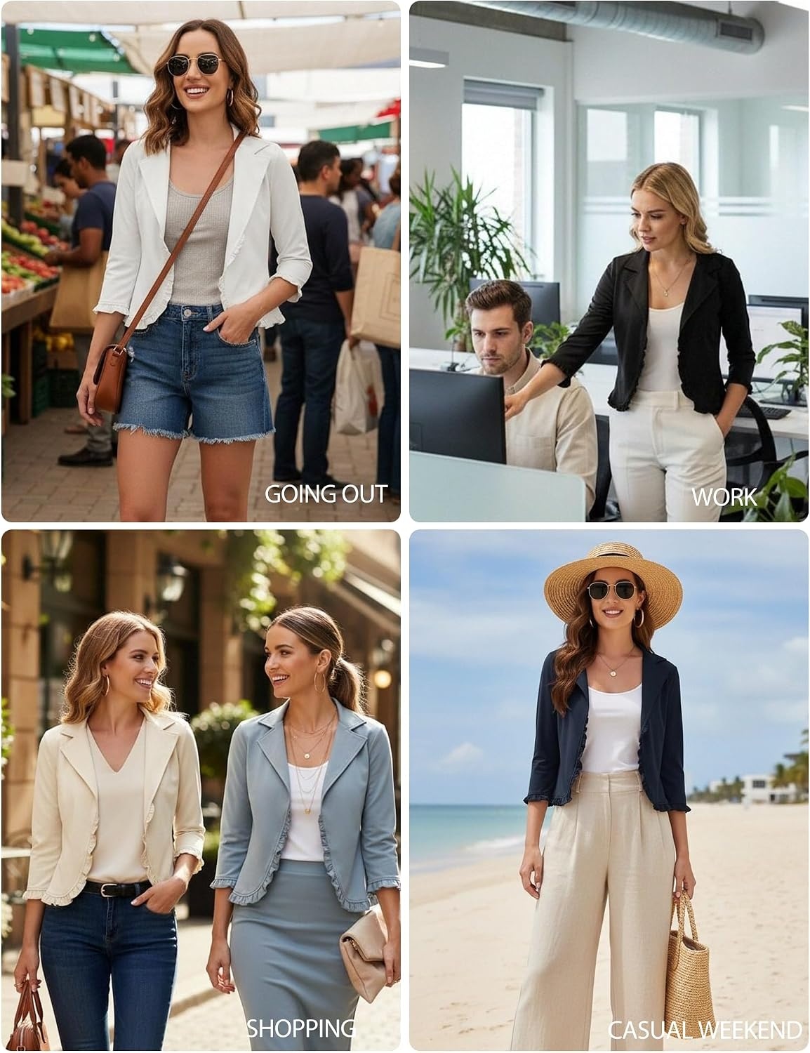 image:imageGRACE KARIN Women 34 Sleeve Cropped Blazer JacketNavy
