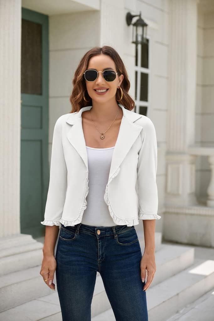 image:imageGRACE KARIN Women 34 Sleeve Cropped Blazer JacketWhite
