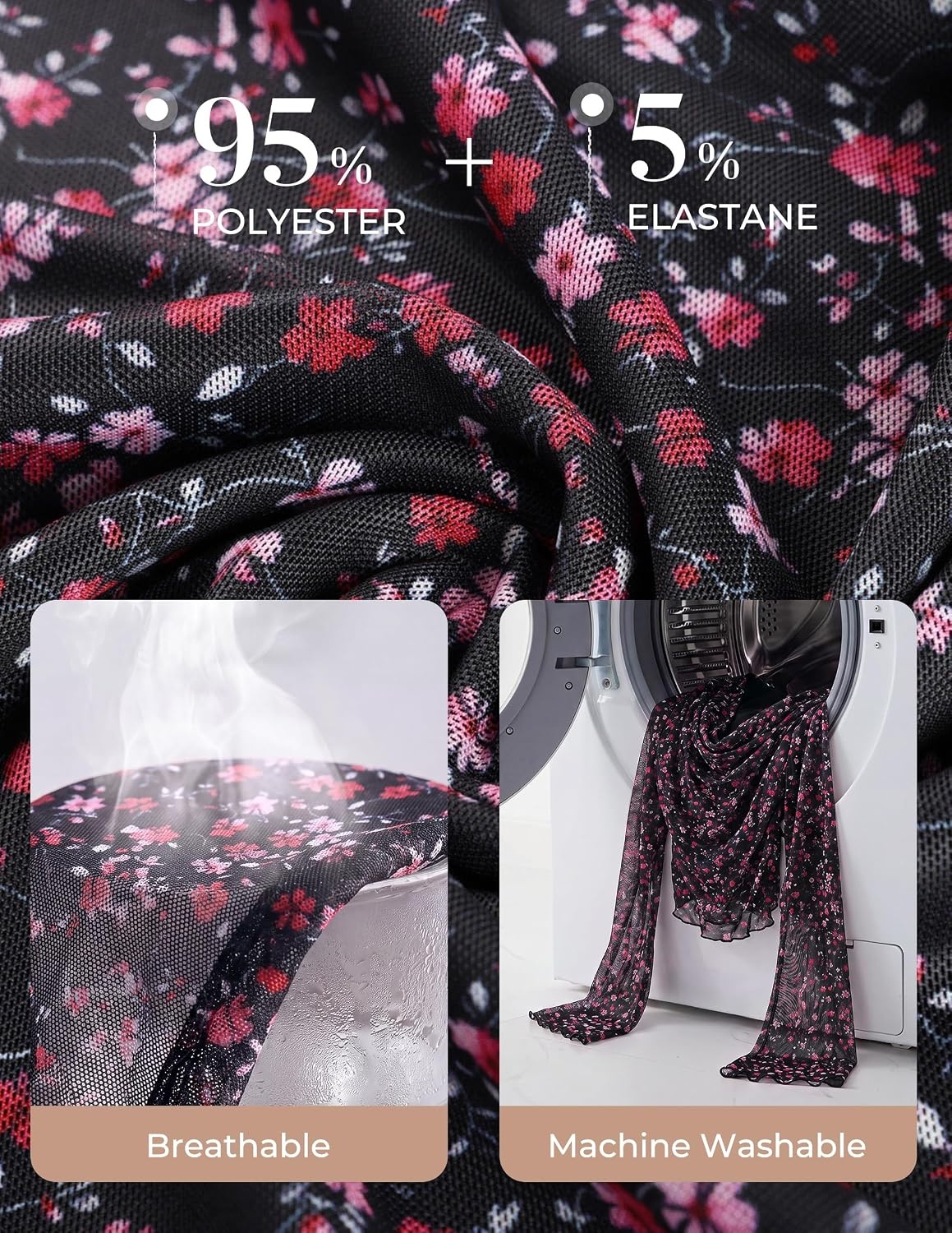 image:imageGRACE KARIN Women Boho Mesh Blouses Dressy Casual Cowl Neck Going Out TopsBlack Floral