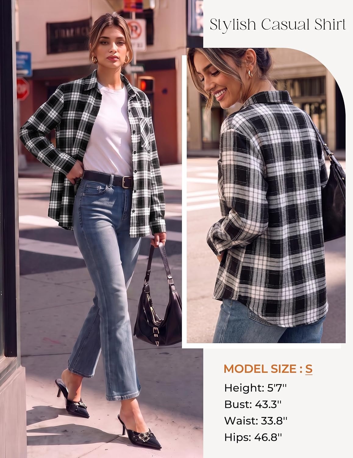 image:imageGRACE KARIN Women Waffle Plaid Knitted Button Down ShirtBlack