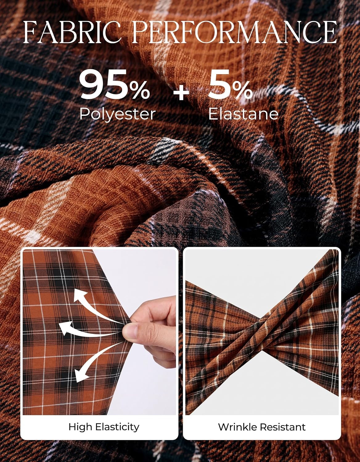 image:imageGRACE KARIN Women Waffle Plaid Knitted Button Down ShirtCoffee