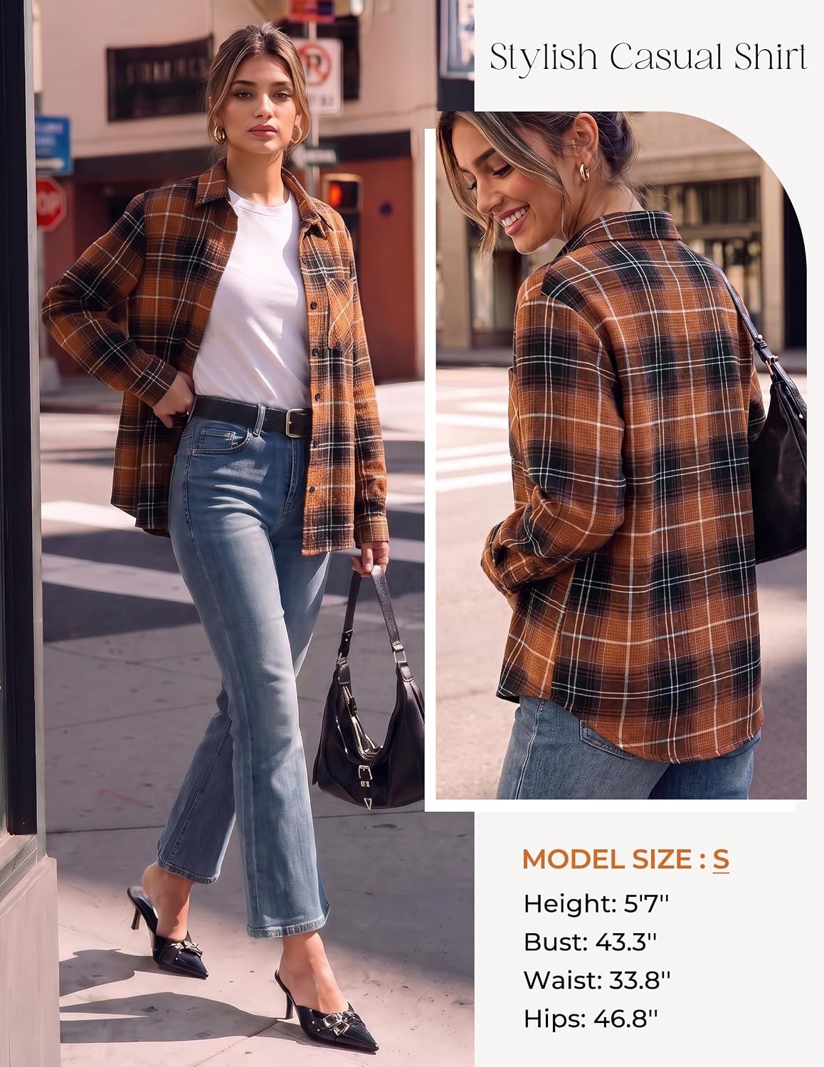image:imageGRACE KARIN Women Waffle Plaid Knitted Button Down ShirtCoffee