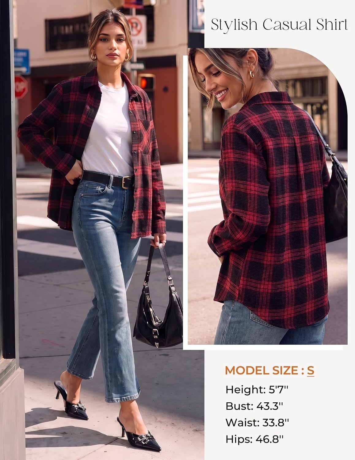 image:imageGRACE KARIN Women Waffle Plaid Knitted Button Down ShirtDark Red