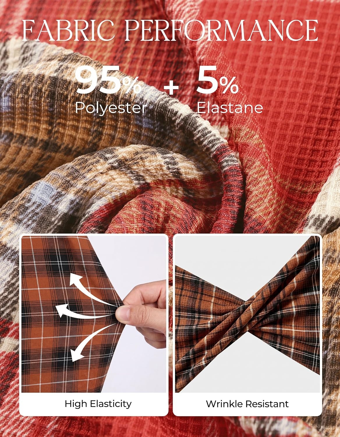image:imageGRACE KARIN Women Waffle Plaid Knitted Button Down ShirtPumpkin Orange