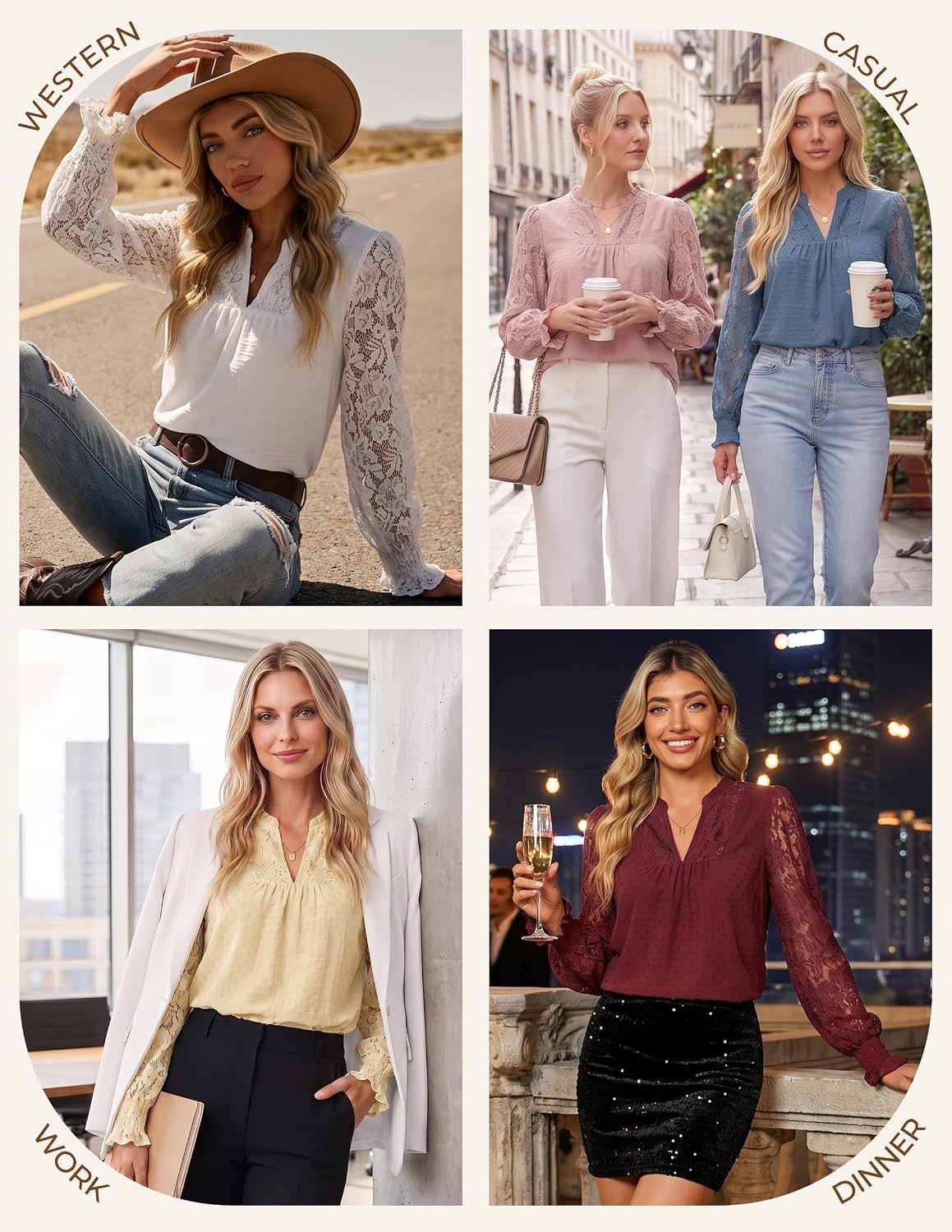 image:imageGRACE KARIN Womens Lace Long Sleeve Tops Fall 2026 Dressy Casual Western Blouses Flowy V Neck Dress Shirts Trendy ClothingBurgundy