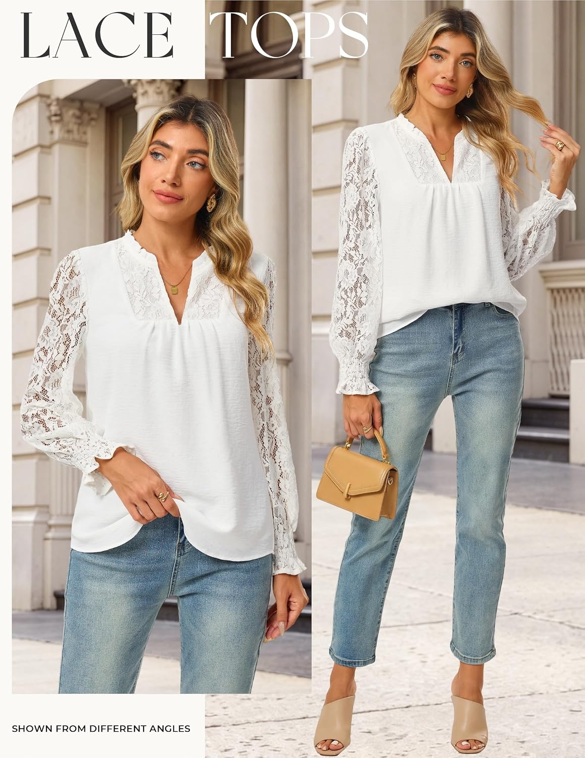 image:imageGRACE KARIN Womens Lace Long Sleeve Tops Fall 2026 Dressy Casual Western Blouses Flowy V Neck Dress Shirts Trendy ClothingWhite