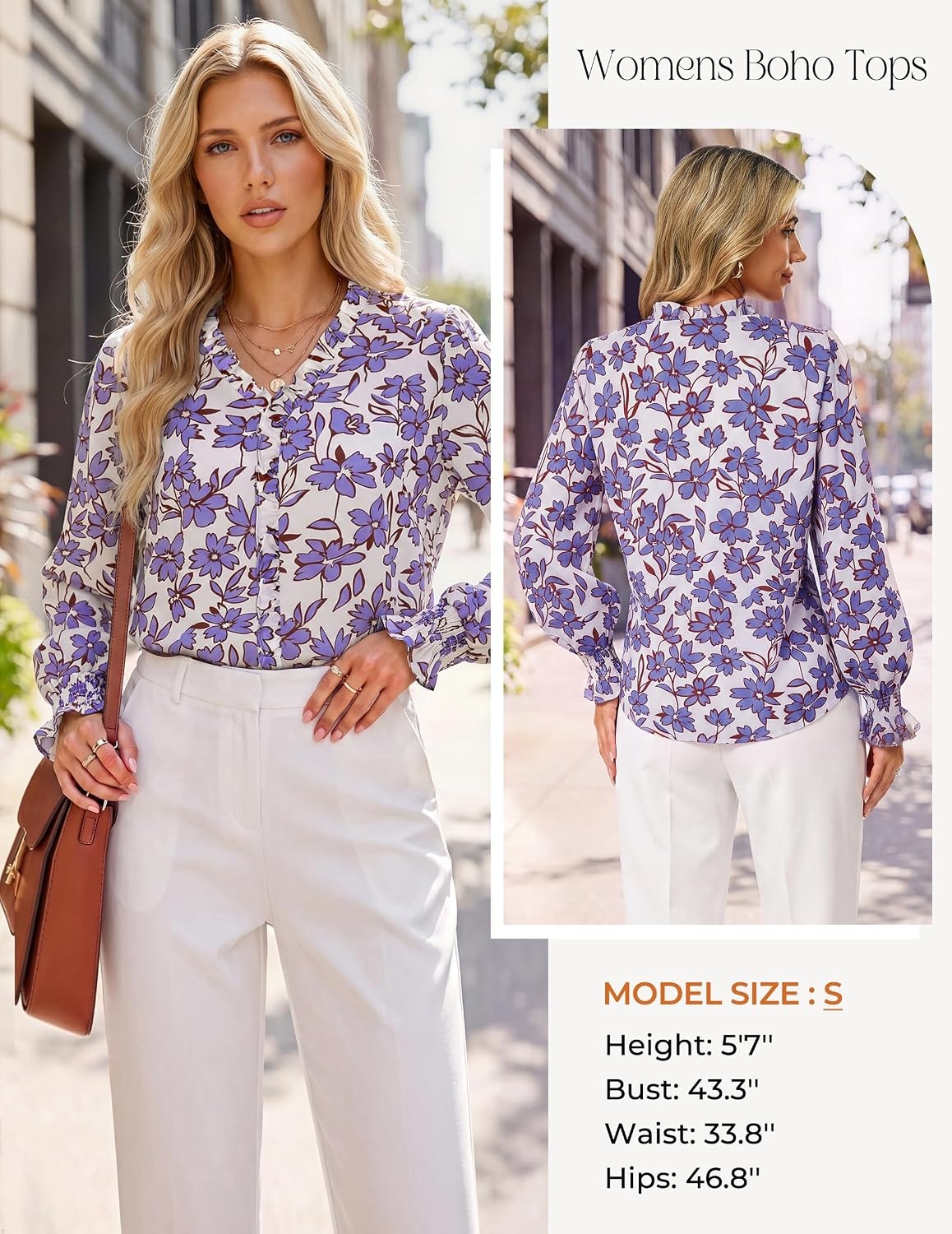 image:imageGRACE KARIN Womens Long Sleeve Boho Tops Ruffle Work Blouses Chiffon ShirtsLilac