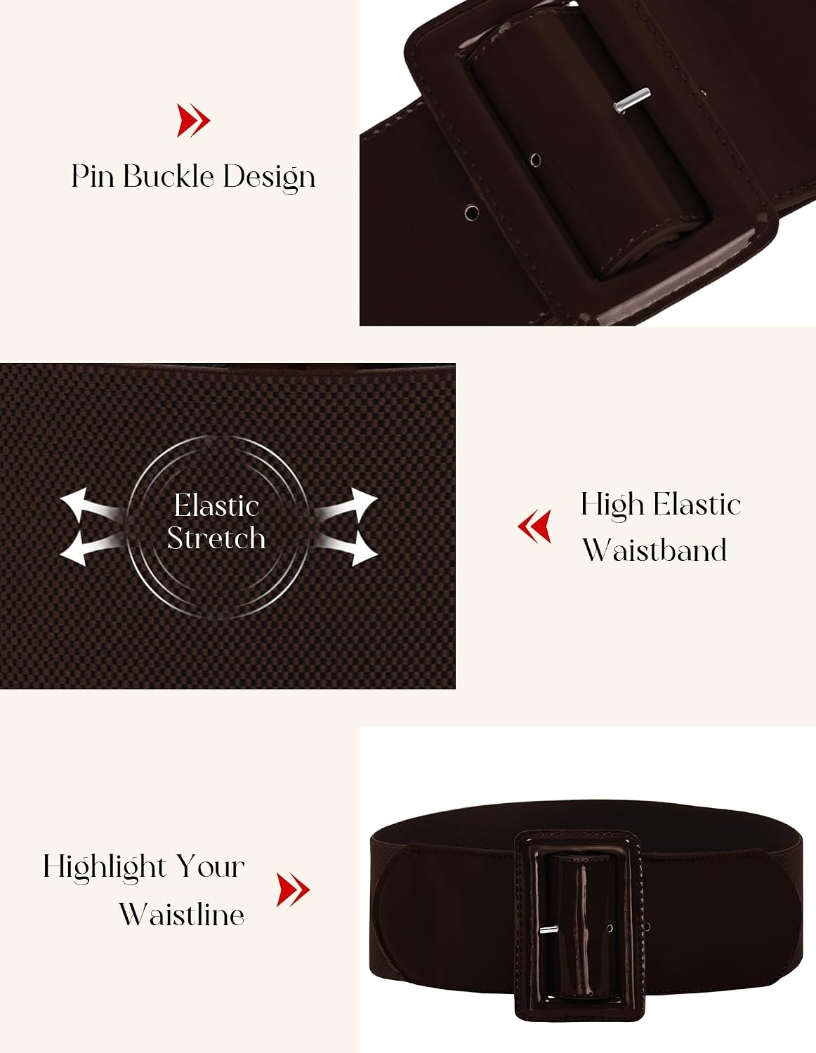 image:imageGRACE KARIN Womens Stretchy Belt 3 Inch Wide Elastic BeltsDark Brown