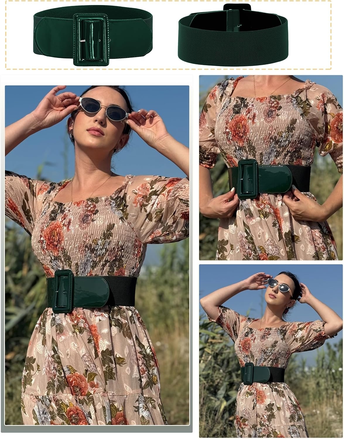 image:imageGRACE KARIN Womens Stretchy Belt 3 Inch Wide Elastic BeltsDark Green