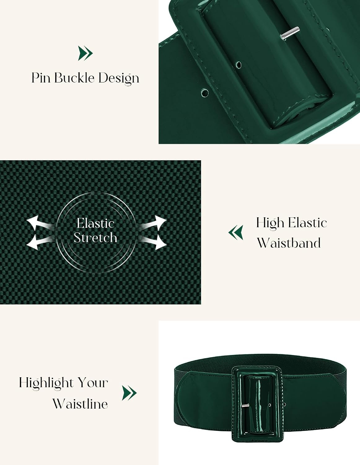 image:imageGRACE KARIN Womens Stretchy Belt 3 Inch Wide Elastic BeltsDark Green