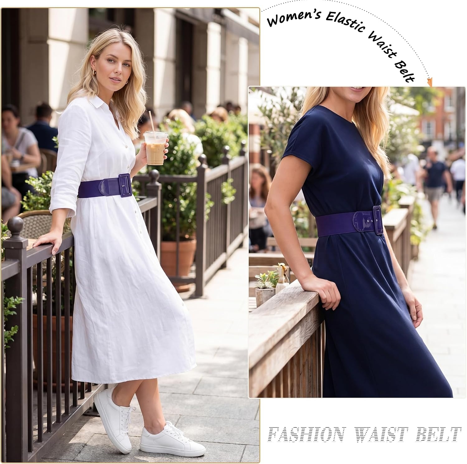 image:imageGRACE KARIN Womens Stretchy Belt 3 Inch Wide Elastic BeltsNavy Blue