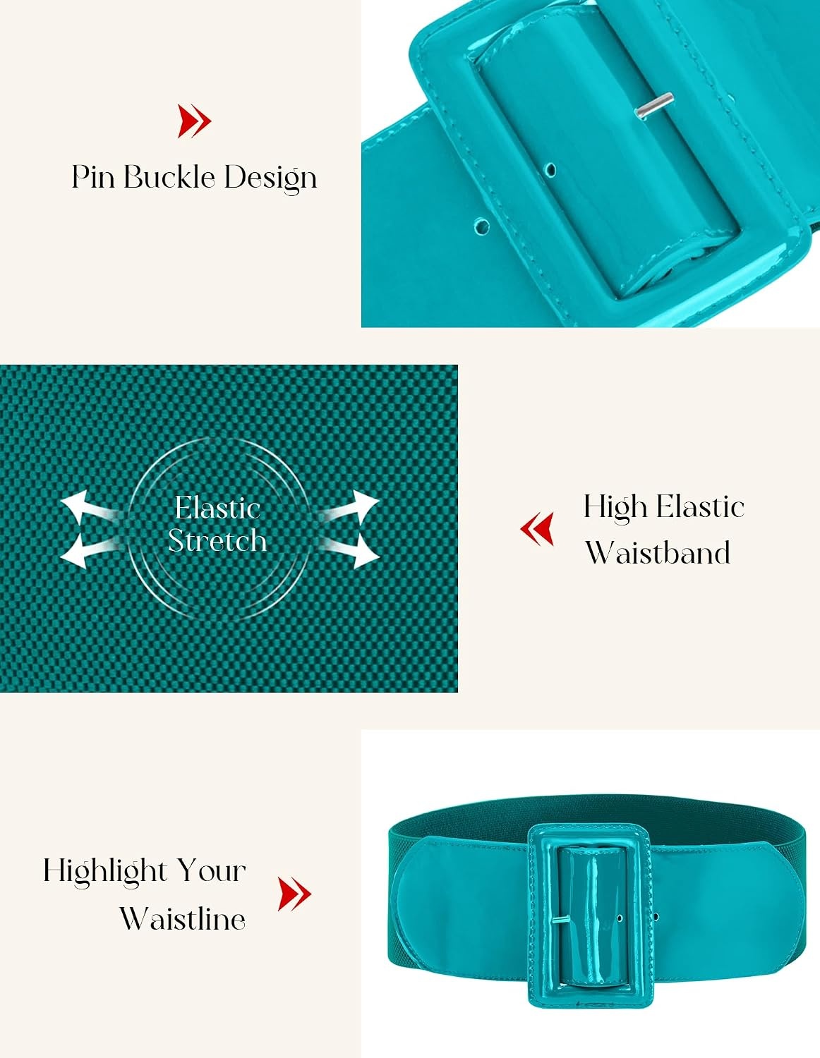 image:imageGRACE KARIN Womens Stretchy Belt 3 Inch Wide Elastic BeltsTeal
