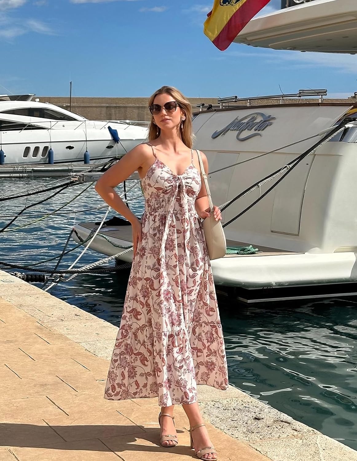 image:imageGRACE KARIN Womens Summer Maxi Floral Beach Dresses 2026Beige Boho Flowers