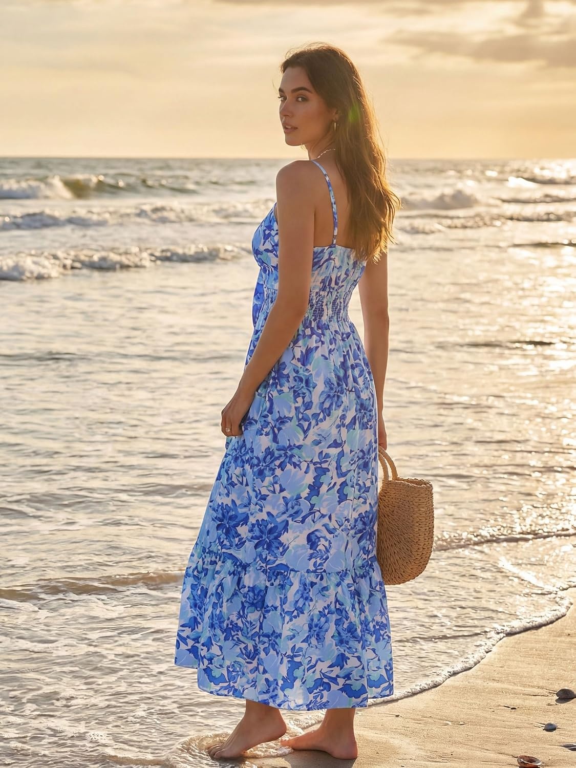 image:imageGRACE KARIN Womens Summer Maxi Floral Beach Dresses 2026Blue Flower Vine