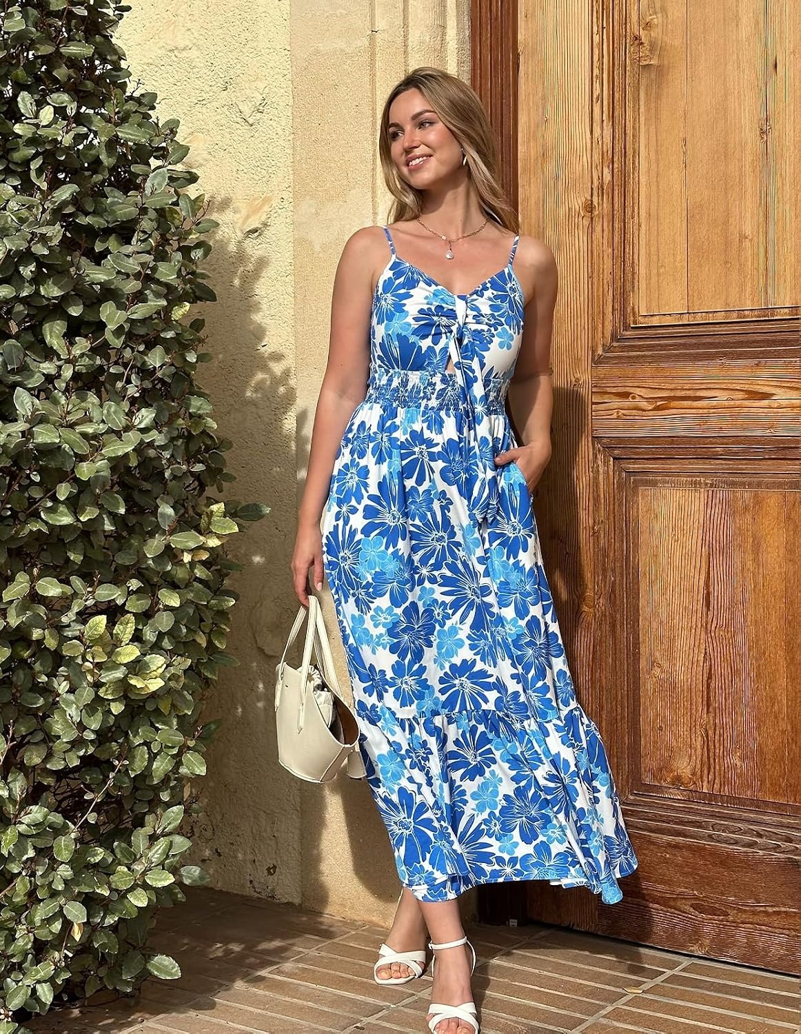 image:imageGRACE KARIN Womens Summer Maxi Floral Beach Dresses 2026Blue White Flowers