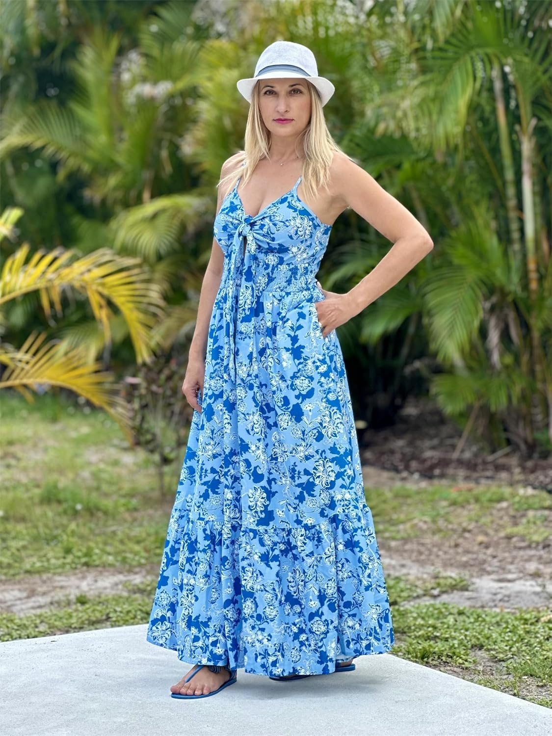 image:imageGRACE KARIN Womens Summer Maxi Floral Beach Dresses 2026Blue White Vine