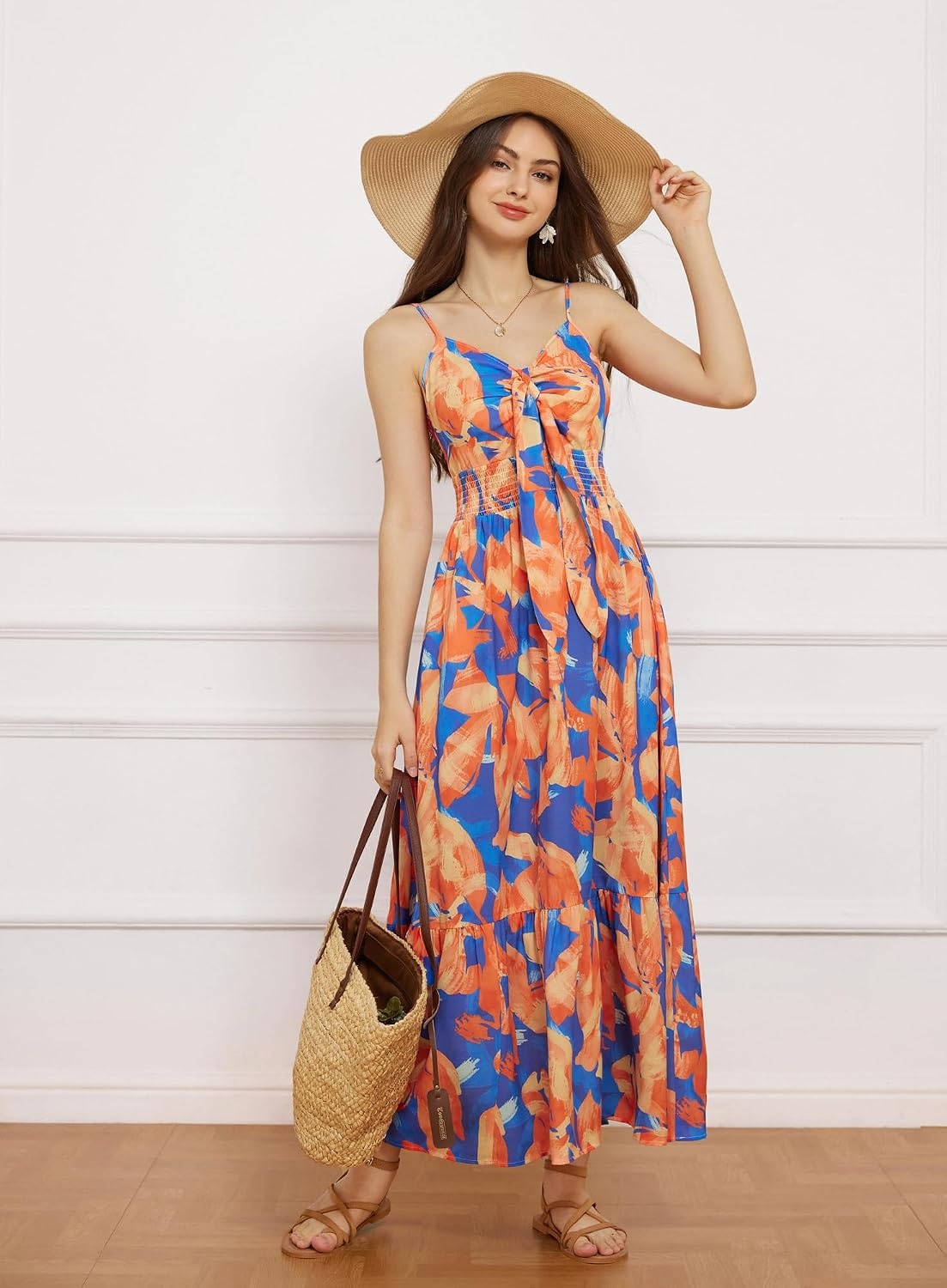 image:imageGRACE KARIN Womens Summer Maxi Floral Beach Dresses 2026Orange Blue Floral