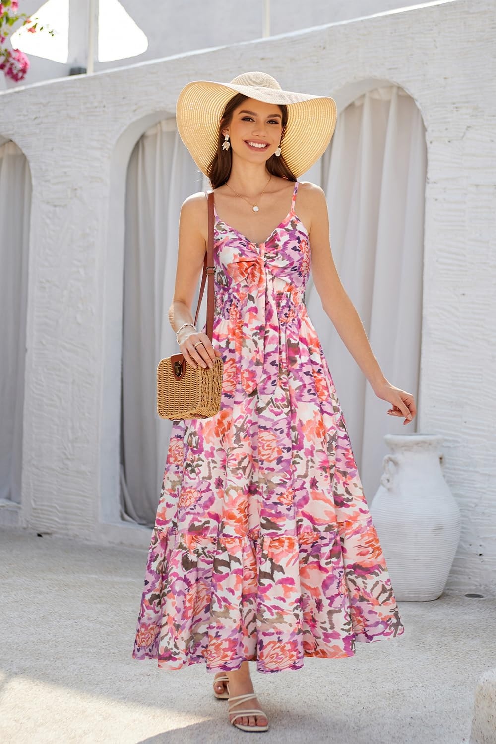 image:imageGRACE KARIN Womens Summer Maxi Floral Beach Dresses 2026Pink Purple Floral