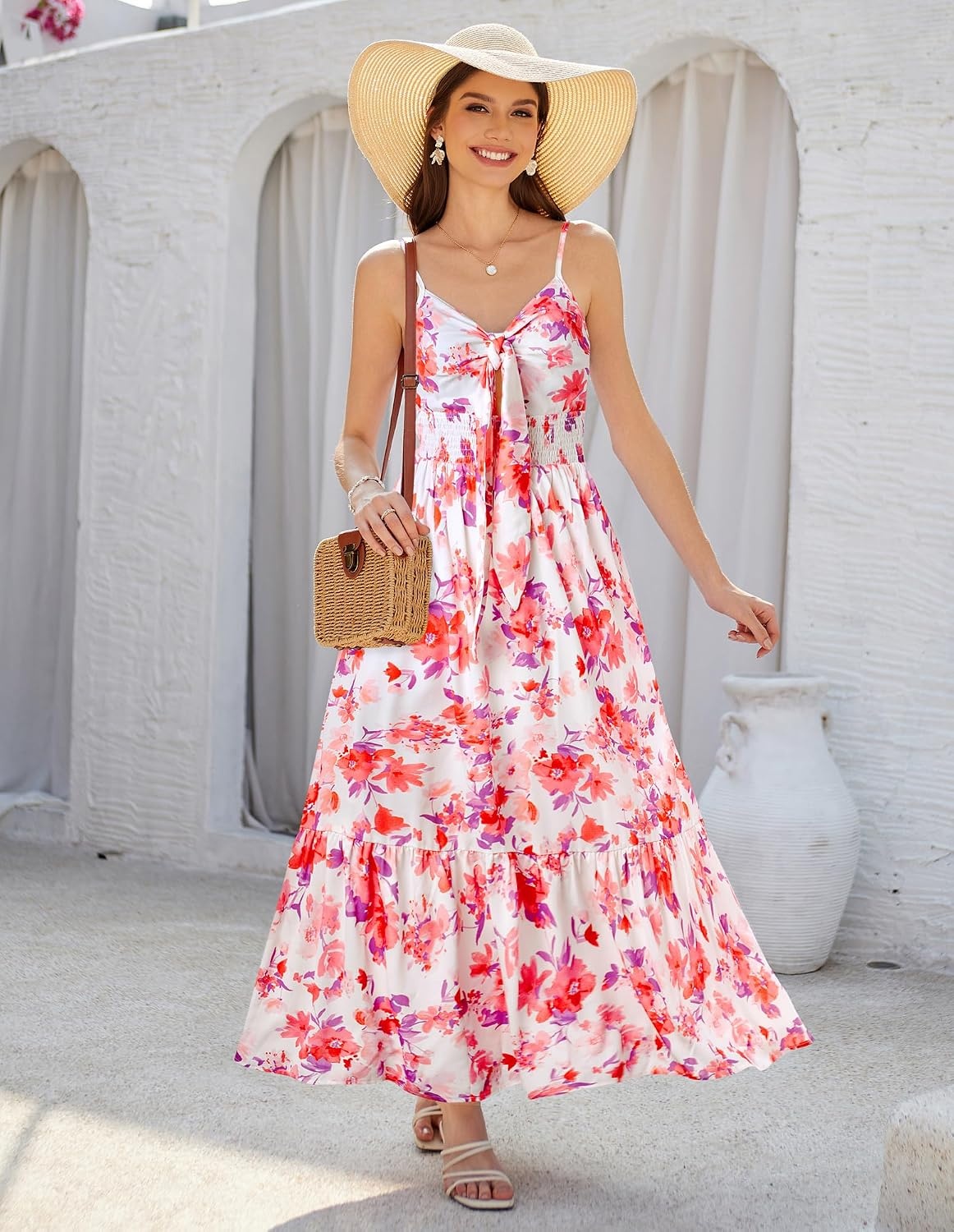 image:imageGRACE KARIN Womens Summer Maxi Floral Beach Dresses 2026White Red Floral
