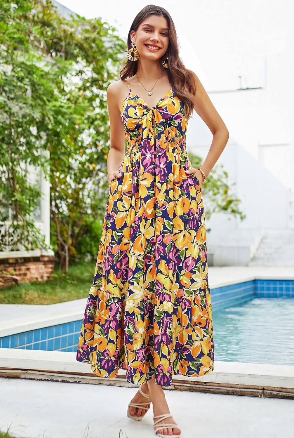 image:imageGRACE KARIN Womens Summer Maxi Floral Beach Dresses 2026Yellow Purple Flower