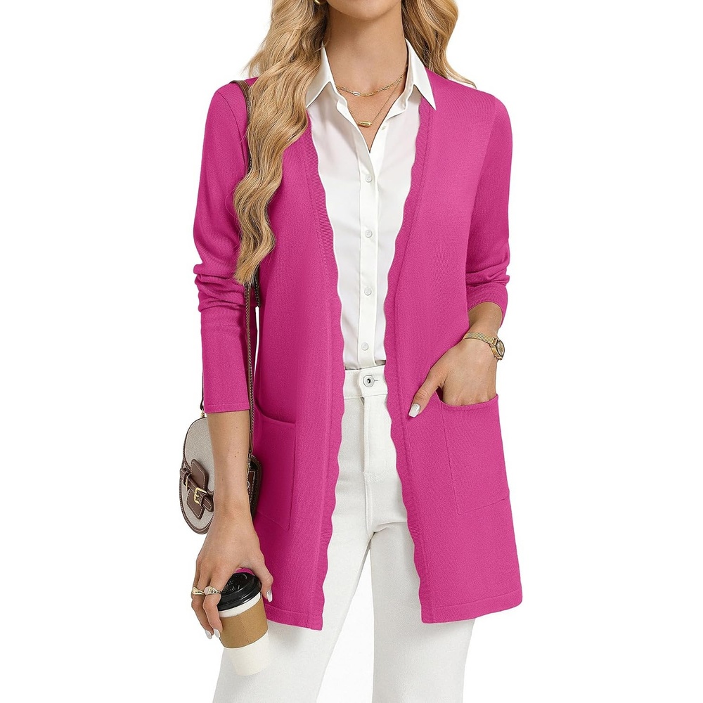 image:imageGRACE KARIN Long Cardigan Sweaters for Women Business Casual Fall OutfitsHot Pink