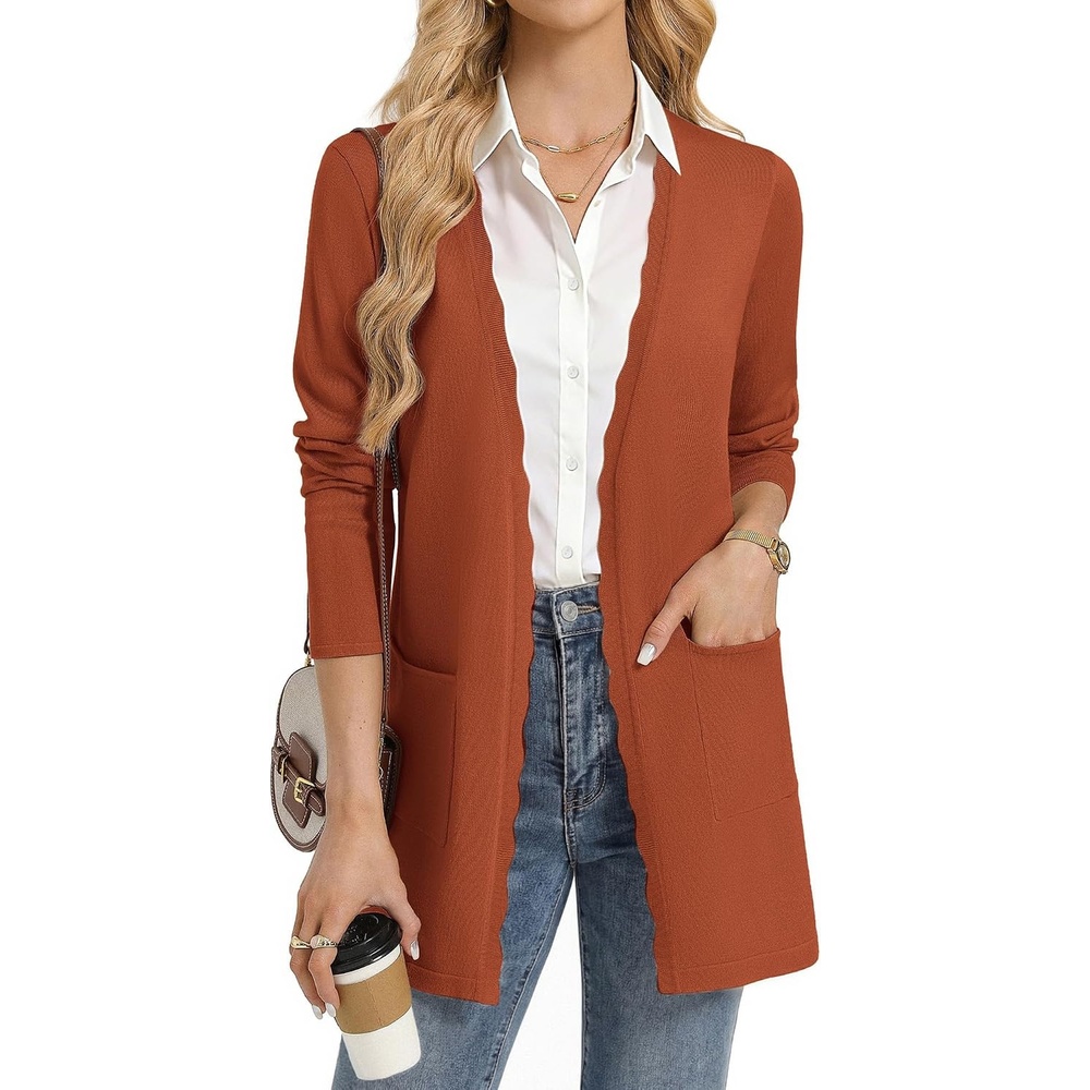 image:imageGRACE KARIN Long Cardigan Sweaters for Women Business Casual Fall OutfitsPumpkin Orange