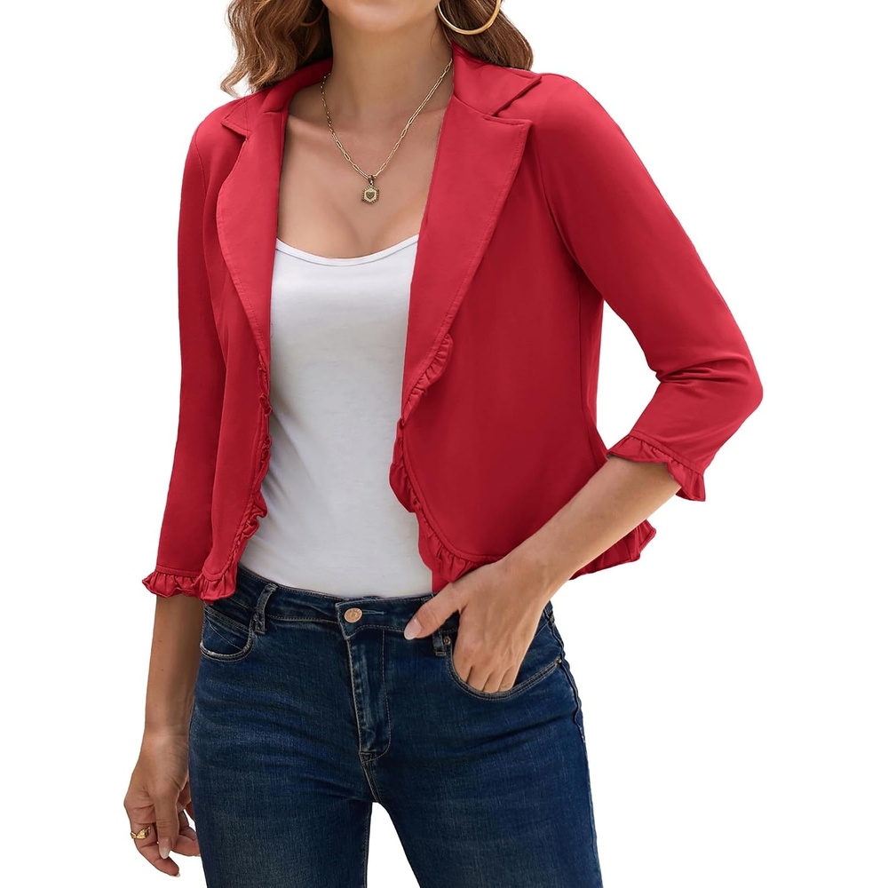 image:imageGRACE KARIN Women 34 Sleeve Cropped Blazer JacketBright Red