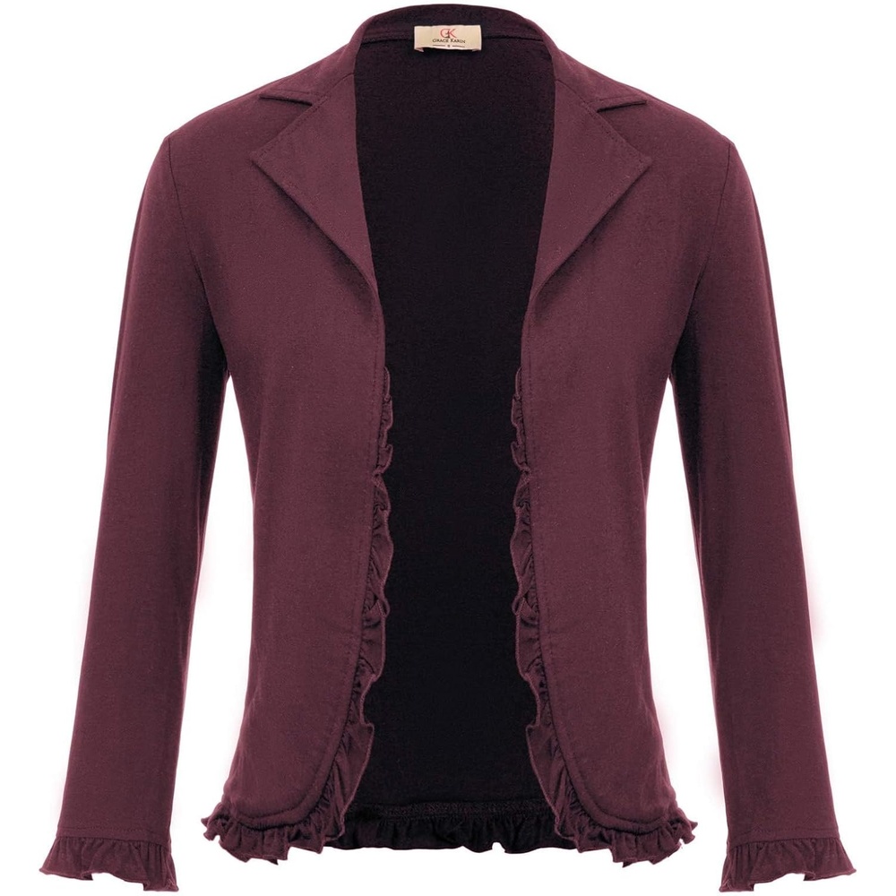 image:imageGRACE KARIN Women 34 Sleeve Cropped Blazer JacketBurgundy