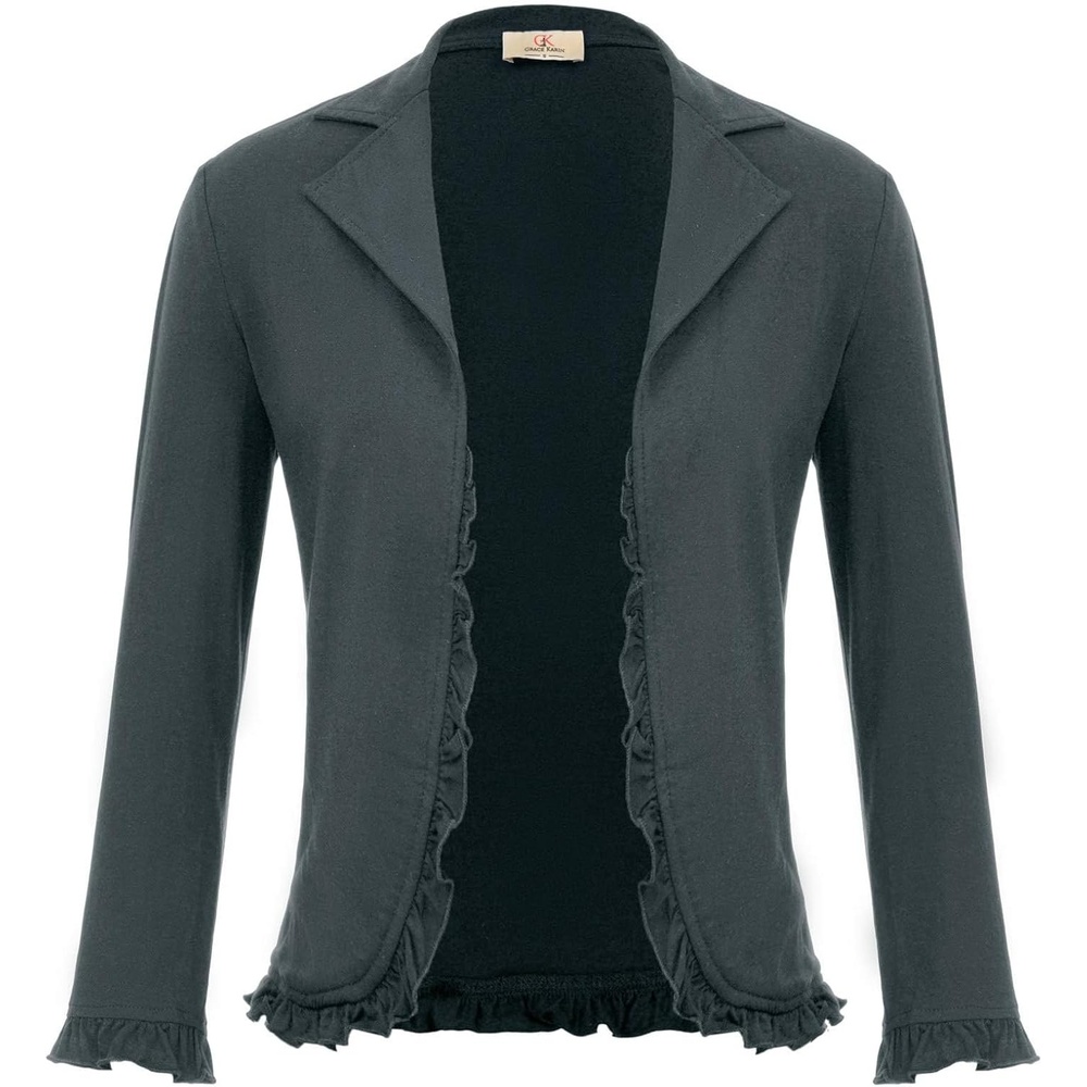 image:imageGRACE KARIN Women 34 Sleeve Cropped Blazer JacketDark Gray