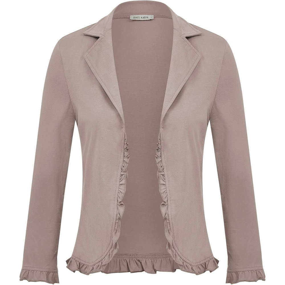 image:imageGRACE KARIN Women 34 Sleeve Cropped Blazer JacketGray Pink