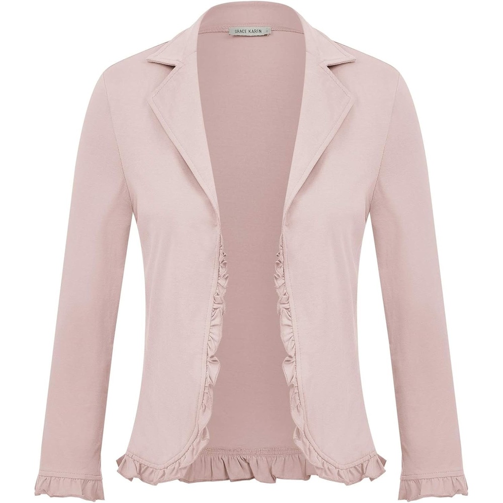 image:imageGRACE KARIN Women 34 Sleeve Cropped Blazer JacketLight Pink